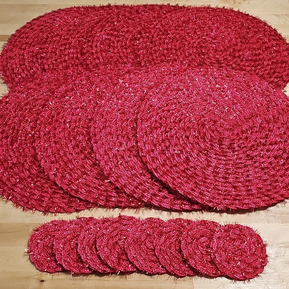 ✨ Pier 1 Red Tinsel Braided Placemats & Coasters | Set of 16 | Holiday Glam 🥂
